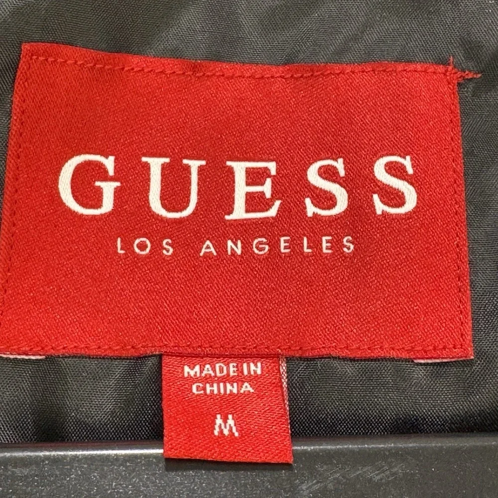 Guess Quilted Puffer Vest Women M Black Faux-fur Trim Gold-Tone‎ Full Zip